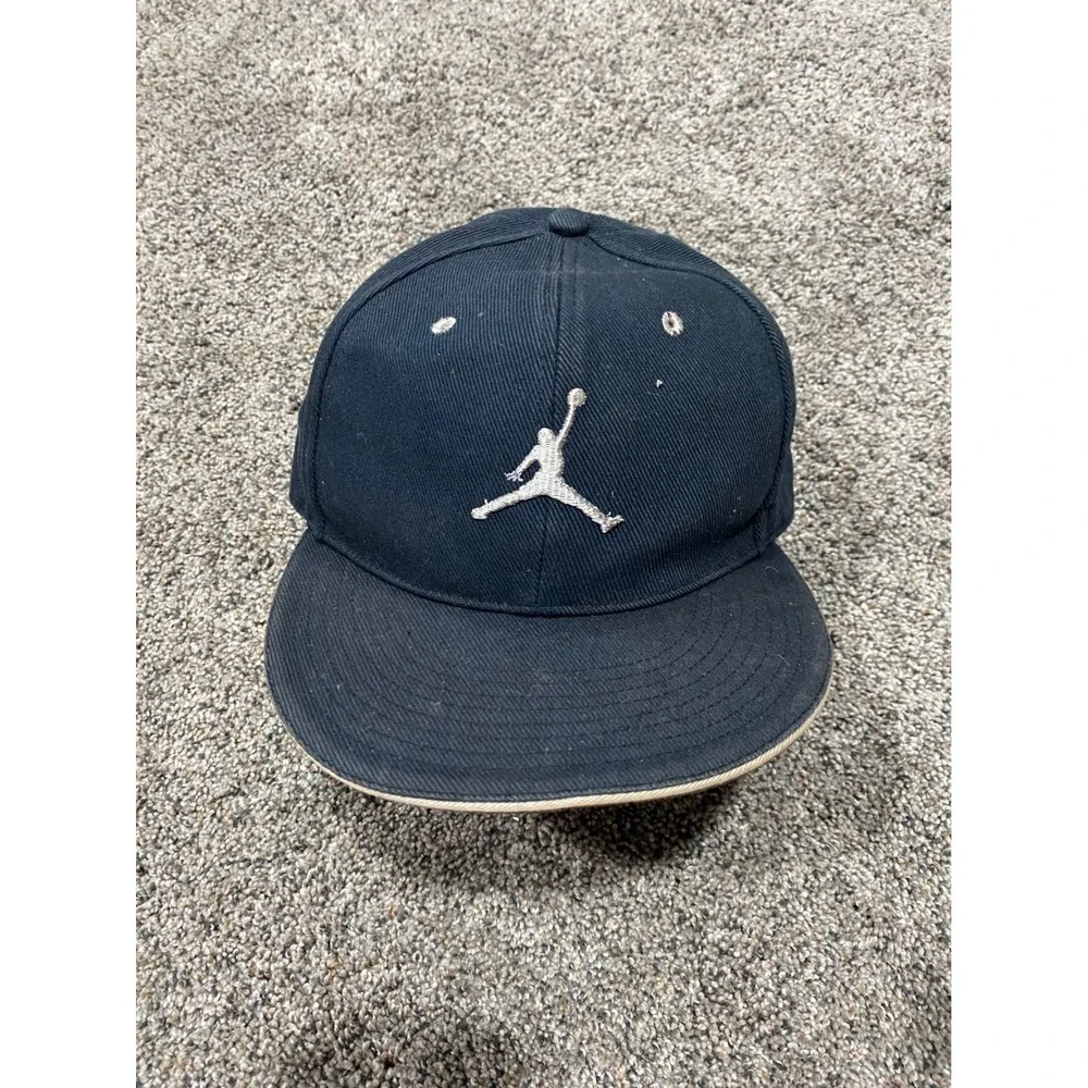 Jordan Fitted Hat Mens 7 1/8 Navy Good Jumpman Logo Flat Brim Baseball Cap